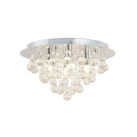 Lindby Kristall Deckenlampe chrom Ø35 cm, Kronleuchter Deckenleuchte ohne Leuchtmittel Wohnzimmerlampe Schlafzimmerlampe Esszimmerlampe Büro