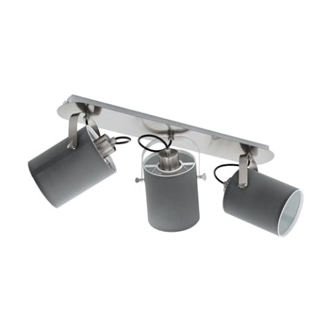 EGLO Deckenlampe Villabate, 3 flammige Textil Deckenleuchte, Deckenspot aus Stahl, Stoff, Farbe: Nickel matt, grau, Fassung: E27