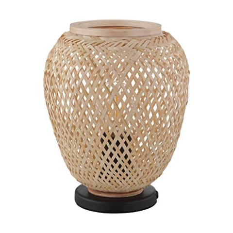 EGLO Tischlampe Dembleby, 1 Flammige Tischleuchte Vintage, Natur, Hygge, Nachttischlampe Holz Korb Geflochten In Hell Braun, Lampe Mit Schalter, Stahl, E27 Fassung