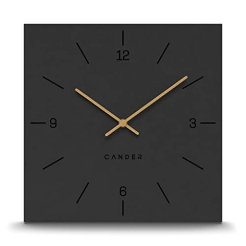 Cander Berlin MNU 2630 Q Wanduhr MDF lautlos ohne Tickgeräusche 30 cm Wohnzimmer eckig quadtraisch Vintage schwarz Holzzeiger