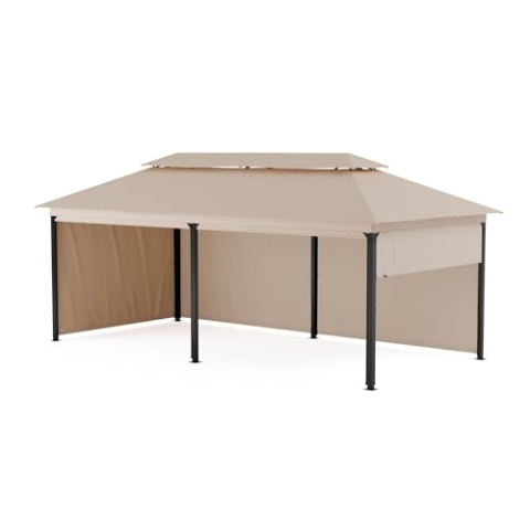 blumfeldt Grandezza Cortina Pavillon 3x6 m – Stahlrahmen, Aufrollbare Seitenteile, Wetterfestes Dach, UV30+ Schutz, Gartenpavillon Beige
