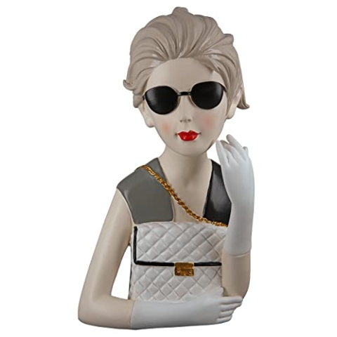 GILDE Deko Poly Skulptur Figur Lady - mit Handtasche - Dekoration Wohnzimmer - Höhe 29 cm, 37196, Grau