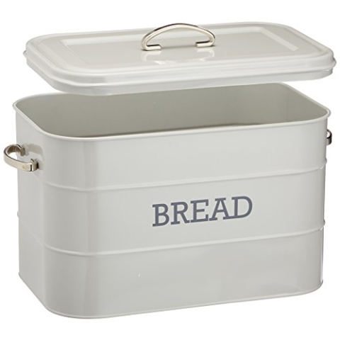 Kitchencraft Living Nostalgia Großer Brotkasten aus Metall, Küchen-Aufbewahrungsbehälter mit Deckel und Griffen, für Brotlaibe, Baguettes, Mehl, Selbstgebackenes Brot 34 x 21,5 x 25 cm – French Grey