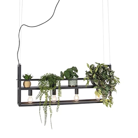 Qazqa - Industrie I Vintage I Industrie I Vintage I Hängelampe I Pendellampe I Pendelleuchte schwarz mit Gestell 4-flammig - Cage Rack I Wohnzimmer I Schlafzimmer - Stahl Länglich - LED geeignet E27