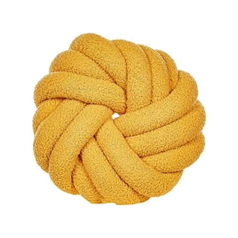 Beliani Modernes Knotenkissen Gelb Bouclé Plüsch Geflecht 31 x 31 cm Akola