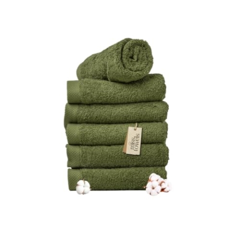 MissTowels® Handtuch Set 6-teilig – 100% Baumwolle aus Portugal, Olivgrün, 50x100 cm – Weich & Saugfähig – Hotelqualität – Oeko-TEX Zertifiziert – 5+1 Gratis