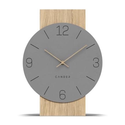 Cander Berlin MNU 2630 C Wanduhr lautlos 41 cm ohne Ticken Wohnzimmer Küche Holzfurnier Vintage grau Holzzeiger modern