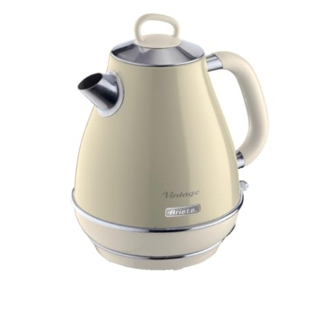 Ariete Vintage Wasserkocher 2869, Retro Elektrischer Wasserkocher mit Sichtbarem Wasserstand, Kabellosem 360°-Sockel, Abschaltautomatik, Teesieb, Fassungsvermögen 1,7 l, Edelstahl, 2000 W, Beige