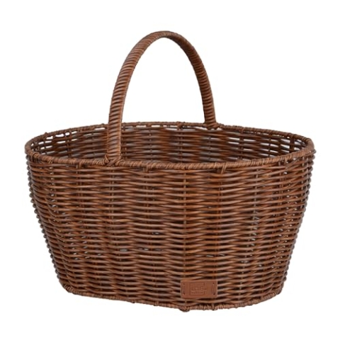 UNUS Einkaufskorb in Rattan-Optik, Langlebig und Wetterfest, ideal für Einkäufe, Picknick und Aufbewahrung, Kunststoffkorb mit stabilem Henkel, Groß, Braun