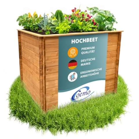 Hochbeet Holz Marvin Kräuterbeet Pflanzkasten mit Pflanzfolie Frühbeet LxBxH 115x87x85 cm für Garten und Terrasse - Robuster Pflanztrog Gemüsebeet