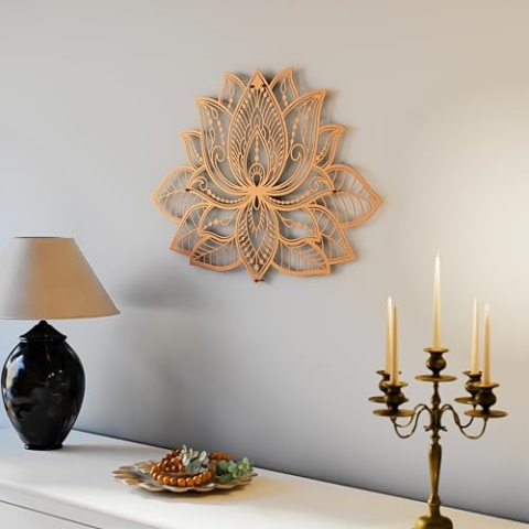 iwa concept 3D Mandala Metall Wanddekoration | Lotusblume Dekoration für Häuser | Schlafzimmer Metall Wandkunst | Bürodekor | Wohnzimmer Dekor | Neujahrsgeschenk | (43.2 cmx 27.9 cm | 43 x 27.5 cm,