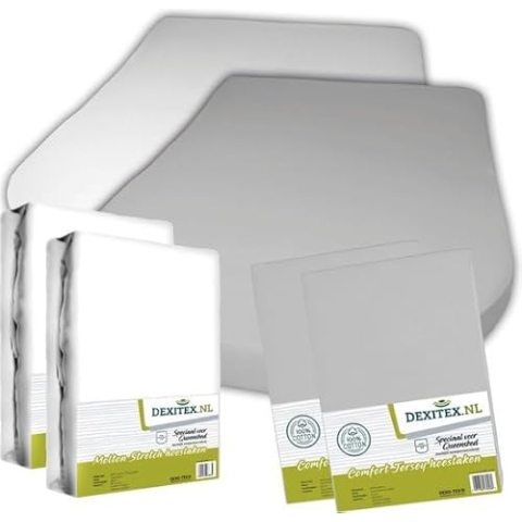 Dexitex - Spannbettlaken Queensbett 4er Set- 2 Molton & 2 Spannbettlaken Grau (135-160cm x 210cm) Für Wohnmobil oder Wohnwagen - 100% hochwertige Baumwolle - Oeko-TEX - Grau