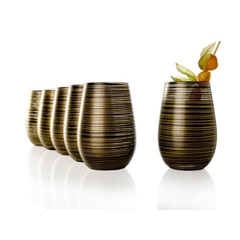 Stölzle Lausitz Gläser TWISTER 465 ml Schwarz-Gold I Trinkgläser 6er Set I Gläser-Set spülmaschinenfest I hohe Stoßfestigkeit I Universalgläser als Wassergläser Saftgläser Longdrinkgläser