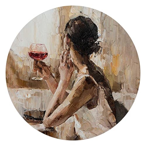 REINDERS Glasbild, Evening Wine, Küche, Poster, Wanddeko, Glasbilder, Glas, Beige, Ø 70cm