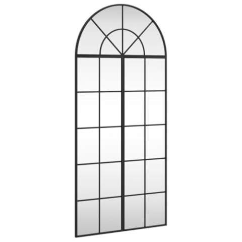 vidaXL Wandspiegel, Hängend Gewölbt Spiegel Badspiegel, Fensterspiegel für Badezimmer Wohnzimmer, Dekospiegel Flurspiegel, Schwarz Eisen