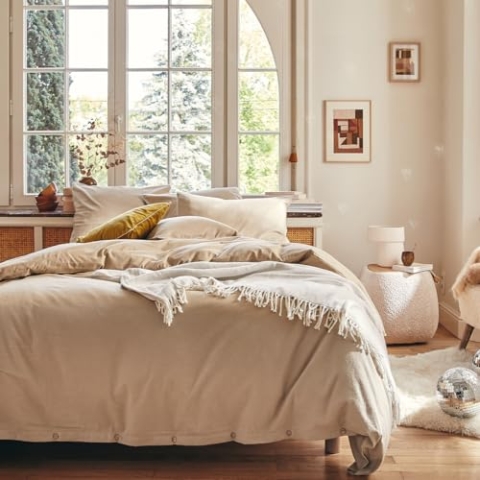 Chambray Uni Baumwolle Flanell Bettbezug Frisson 260x240 cm Essix