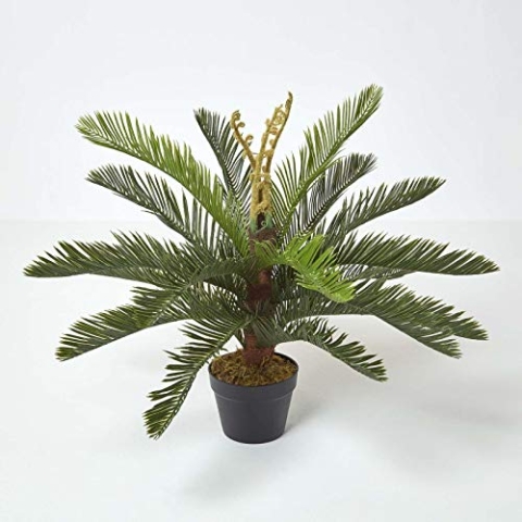HOMESCAPES Grüne Kunstpalme 75 cm groß, Kleiner Kunstbaum Palme, Tropische Kunstpflanzen wie echt, künstlicher Palmenbaum im Topf