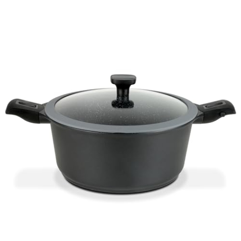 GSW 167840 Easy Click Kochtopf mit Glasdeckel und abnehmbaren Griffen, Aluminium, schwarz - ⌀20 cm