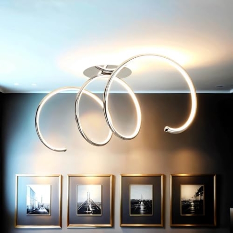 Licht-Erlebnisse LED Deckenleuchte Metall in Chrom Esszimmer Wohnzimmer 72 cm lang 2300 lm 3000 K geschwungen stilvolle Deckenlampe Jugendzimmer