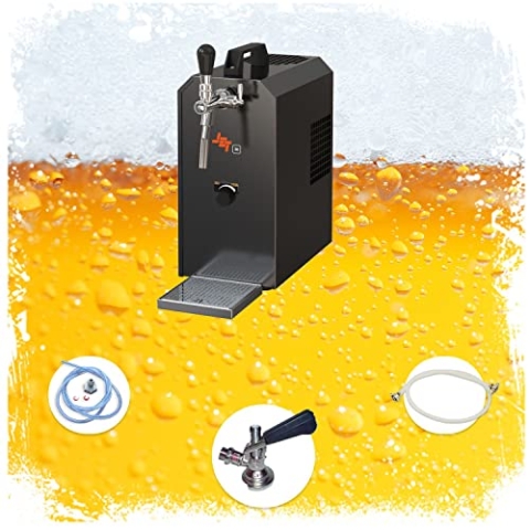 Komplett Set - Zapfanlage, Bierzapfanlage Jet 30K Bierkoffer mit Luftpumpe Durchlaufkühler 1-leitig Trockenkühler, bis zu 35 Liter/h, Zapfkopf:KeyKeg