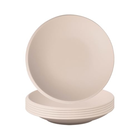 Villeroy & Boch NewMoon Beige Schalen Flach 6er Set, 25 cm, Beige Salatschalen mit Halbmond-Schalenrand, Premium Porzellan