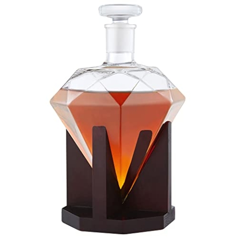 AMAVEL Whisky Karaffe aus Glas mit Deckel: Whiskey Dekanter in Diamant Form mit luftdichtem Verschluss, Dekanter und Glaskaraffe für Gin und Rum, Wiskey Geschenke für Männer, Hergestellt in Handarbeit