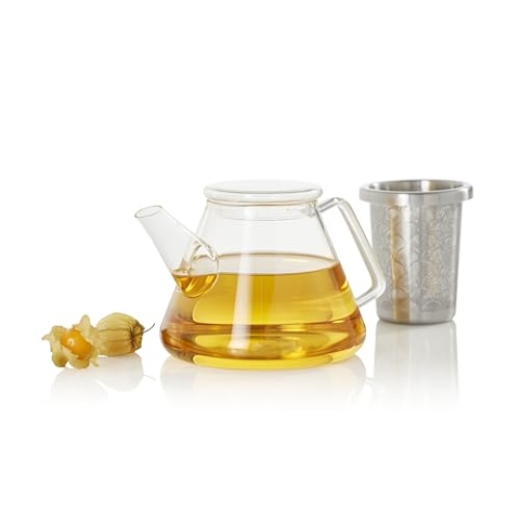 AdHoc TK49 Teekanne FUSION 1 Liter | Kanne aus hochwertigem Borosilikatglas mit einem geräumigen Feinfilter für Tee | Glas, Edelstahl