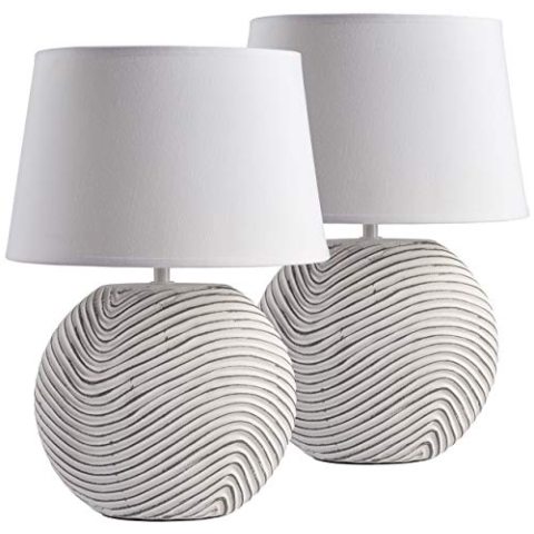 BRUBAKER 2er Set Tisch- oder Nachttischlampen Weiß Keramikfüße in zweifarbigem, mattem Finish - 38 cm Höhe, Weiß/grau