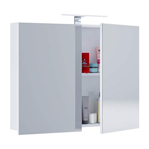 VCM Badschrank zeitlos | Maße ca. H. 59 x B. 60 x T. 12 cm | Zwei Drehtüren | Spiegelschrank - Badinos 59 x 60 cm Weiß