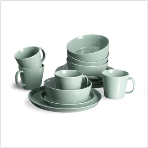 SPRINGLANE Geschirrset 16-tlg. Sweet Scandi, Mintfarbiges Geschirrservice für 4 Personen aus New Bone Keramik, skandinavisches Design, matt