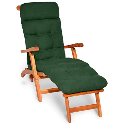 Beautissu Bequeme Liegenauflage Deckchair & Sonnenliegen 200x50cm Flair DC – 8cm Dicke Polsterung Gartenliege Auflage Liegestuhl Polster mit Schaumflockenfüllung Gartenmöbel Kissen Dunkelgrün