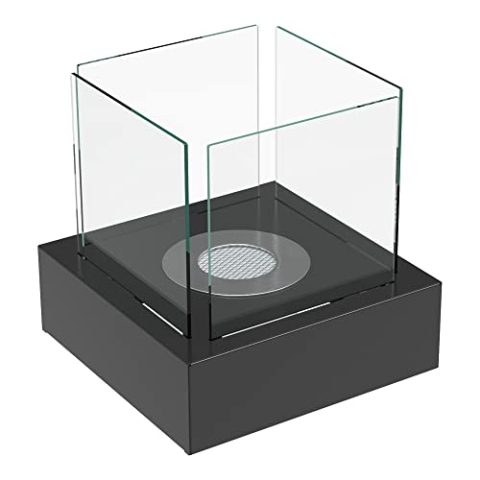 KRATKI Bioethanol-Kamin Freistehender Biocontainer 0,2 l TÜV-zertifizierter pulverbeschichteter Stahl und 4 Glasscheiben