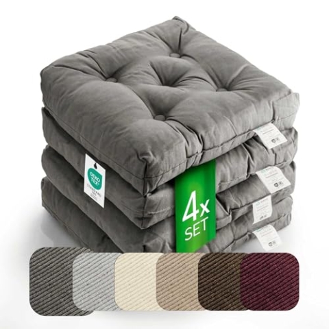 etérea Sitzkissen 42x42 cm 4er Set - Anthrazit 8 cm hoch - Bodenkissen für Indoor, Outdoor, Küche, Garten, Auflage - Heidi Stuhlauflage - 4 Stück Stuhlkissen 40x40 cm Anthrazit