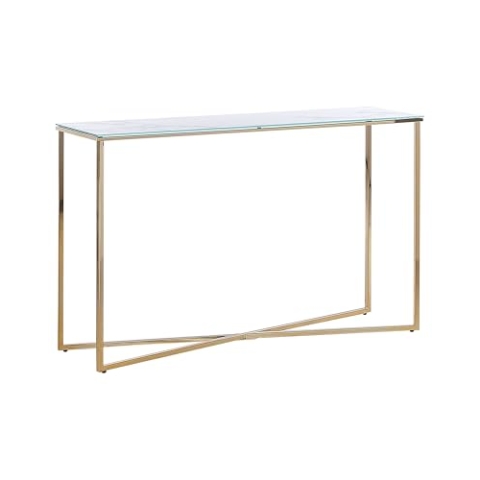 Beliani Schmaler Konsolentisch mit Marmor Optik weiß Metallgestell Gold Glamour Royse