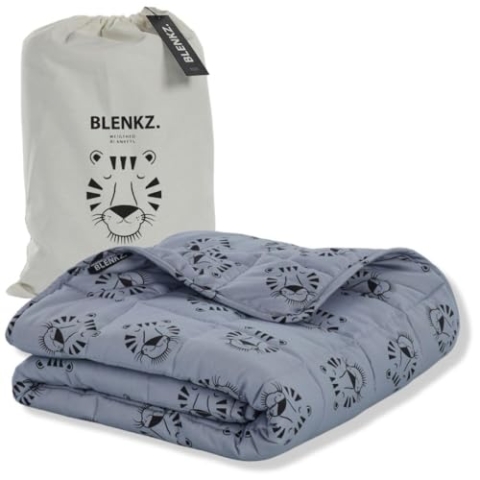 BLENKZ. Gewichtsdecke Kinder 3,5 kg – 100x150 cm | Entspannungsdecke mit Baumwoll-Oberfläche Oeko-TEX Zertifiziert – Design Tigergesicht Blau (Tigergesicht Blau, 3,5kg-100x150 cm)