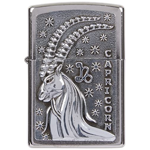 ZIPPO – Sturmfeuerzeug, Capricorn, Emblem Attached, Street Chrome, nachfüllbar, in hochwertiger Geschenkbox