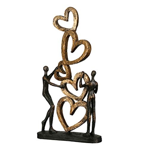 Casablanca - Design Deko Skulptur Herz auf Herz aus Poly - Höhe 41 cm - Statue Antikfinish - Deko-Figur Gold/Schwarz - Wohnzimmer Deko - Schlafzimmer Dekoration Home Liebe