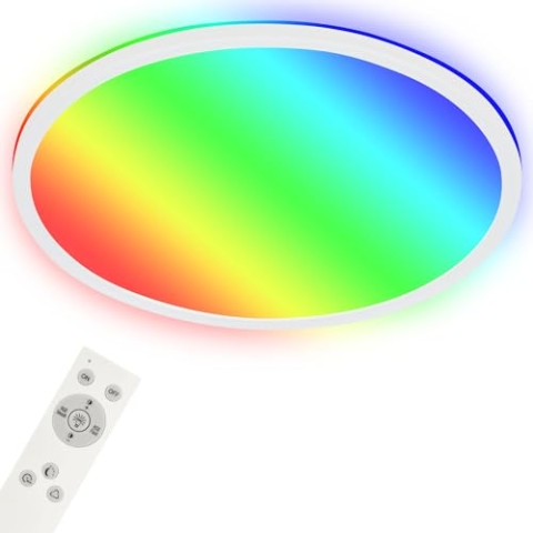 BRILONER - LED Deckenlampe flach Smart Home, funktioniert mit Alexa, buntes RGB+W Licht, Lampe, Deckenleuchte, Wohnzimmerlampe, LED Panel, Schlafzimmerlampe, 42x3,5 cm, Weiß