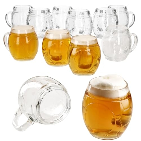 MamboCat 12er Set Fußball Biergläser 0,5L geeicht I 6 Personen I stabile Bierkrüge mit Henkel & Fußball-Relief & Schild für individuelle Gestaltung