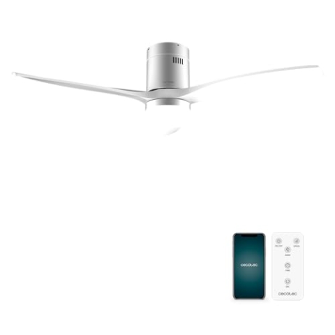 Cecotec - Deckenventilatoren mit Licht EnergySilence Aero 5600 Aqua Black&WhiteWood Connected, 132 cm, 40 W, LED 20W Licht, 3 Flügel, 6 Geschwindigkeiten, Timer, Winter/Sommer, Wi-Fi, Schwarzweiß