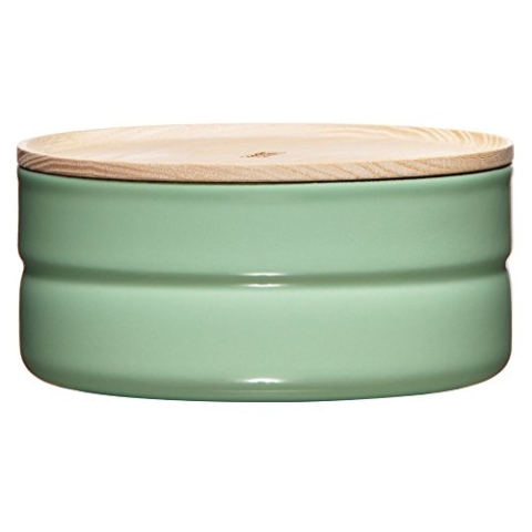 Riess, 2173-202, Vorratsdose mit Eschenholzdeckel, Durchmesser 13 cm, Höhe 6 cm, Inhalt 615 ml, SLOW GREEN, KITCHEN-MANAGEMENT, Truehomeware, Emaille