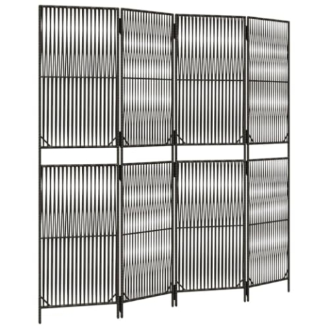 vidaXL Paravent 4-TLG., Raumteiler Linien-Webdesign Faltdesign, Trennwand Sichtschutz für Innen Außen, Spanische Wand Raumtrenner, Grau Poly Rattan
