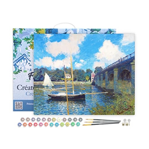 Figured'Art Malen Nach Zahlen Erwachsene Mit Rahmen Die Brücke von Argenteuil - Monet - Paint by Numbers Basteln DIY Bastelset 40x50cm Leinwand gespannt auf Holzrahmen