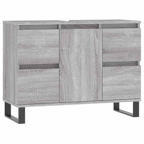 vidaXL Badezimmerschrank, Waschbeckenunterschrank mit viel Stauraum, Badschrank mit Eisenbeinen, Bad Unterschrank Waschbeckenschrank Badmöbel, Grau Sonoma Holzwerkstoff