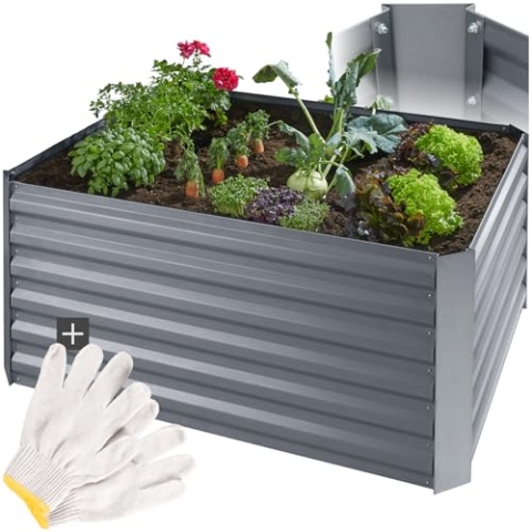 tectake® Hochbeet Metall, Hochbeete-Kit für Beet, Garten und Terrasse, 120 x 90 x 57 cm, als Pflanzkasten, Kräuterbeet, Frühbeet, Gemüsebeet oder Pflanzenbeet, zur Anzucht oder als Blumenkasten