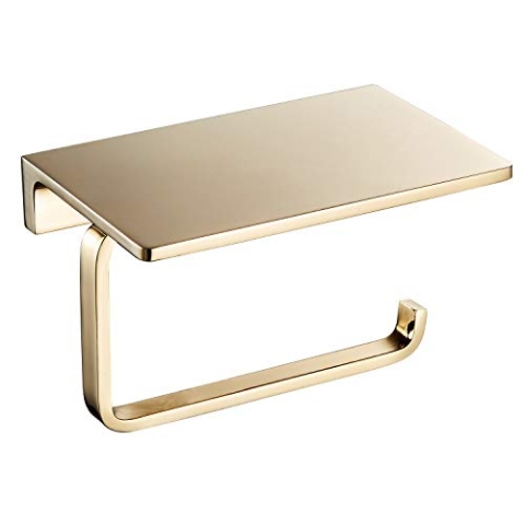 NSODOO Toilettenpapierhalter für Badezimmer Massives Messing und Superior Hotel Style Tissue-Rollenhalter mit Handyaufbewahrung Goldpoliert