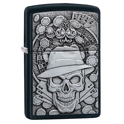 ZIPPO – Gambling Skull, Black Ice – Benzin Sturm-Feuerzeug, nachfüllbar, in hochwerti-ger Geschenkbox