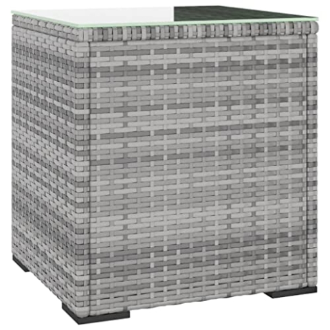 vidaXL Beistelltisch, Tisch für Terrasse Garten, Couchtisch mit Stahlbeinen, Outdoor Tisch Sofatisch Gartentisch, Grau Polyrattan Hartglas