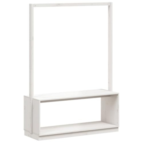 vidaXL Kleiderständer, Garderobe mit Schuhablage, Freistehend Garderobenständer Kleiderstange, Standgarderobe Kleideraufbewahrung, Weiß Kiefernholz