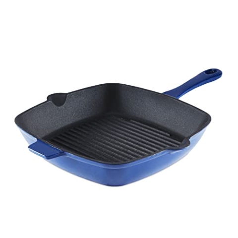 Barbary & Oak BO800256BLU Gusseisen-Grillpfanne mit robuster Emaille-Innenseite, 26 cm, Limoges Blue